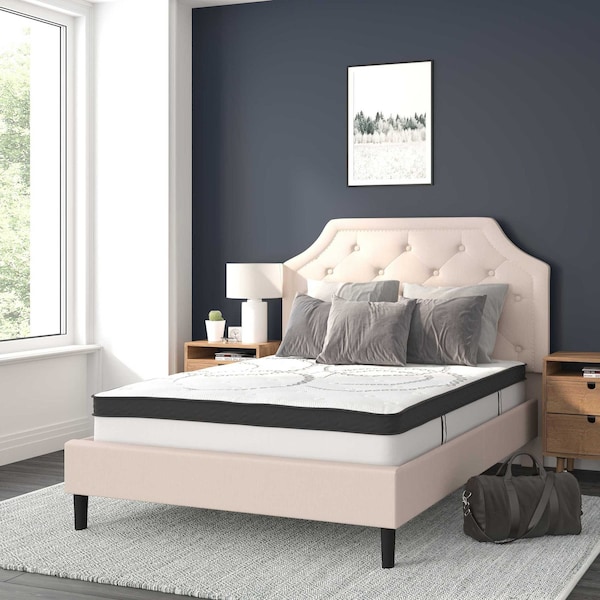 Flash Furniture Full Size Beige Fabric Platform Bed with Mattress - SL-BM10-2-GG