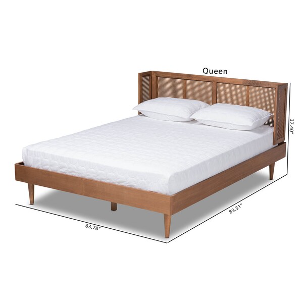 Baxton Studio Rina Walnut Finished and Rattan Full Size Platform Bed with Headboard - 159-9812-9813