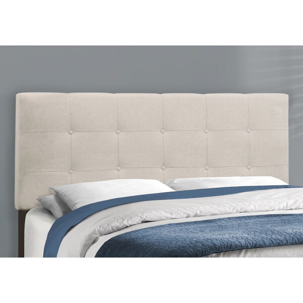 Monarch Specialties Bed, Queen Size, Platform, Bedroom, Frame, Upholstered, Linen Look, Wood Legs, Beige, Black - I 5921Q