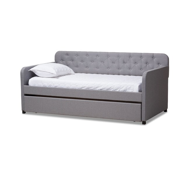 Baxton Studio Camelia Grey Twin Size Sofa Daybed with Roll-Out Trundle Bed - 150-9014