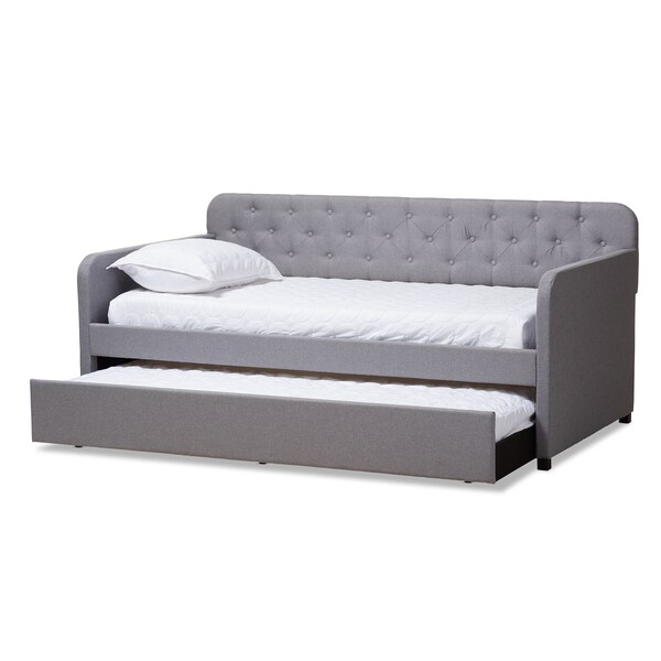 Baxton Studio Camelia Grey Twin Size Sofa Daybed with Roll-Out Trundle Bed - 150-9014