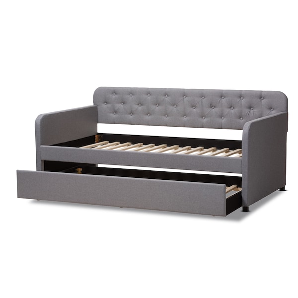 Baxton Studio Camelia Grey Twin Size Sofa Daybed with Roll-Out Trundle Bed - 150-9014