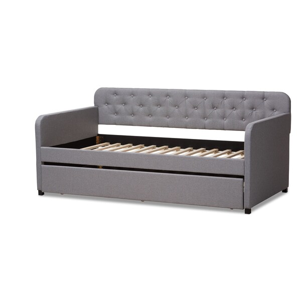 Baxton Studio Camelia Grey Twin Size Sofa Daybed with Roll-Out Trundle Bed - 150-9014