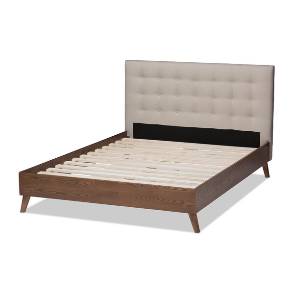 Baxton Studio Alinia Beige Upholstered Walnut Wood King Size Platform Bed - 146-8170