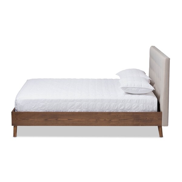 Baxton Studio Alinia Beige Upholstered Walnut Wood King Size Platform Bed - 146-8170