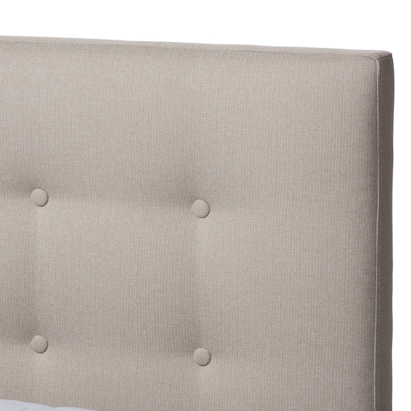 Baxton Studio Alinia Beige Upholstered Walnut Wood King Size Platform Bed - 146-8170