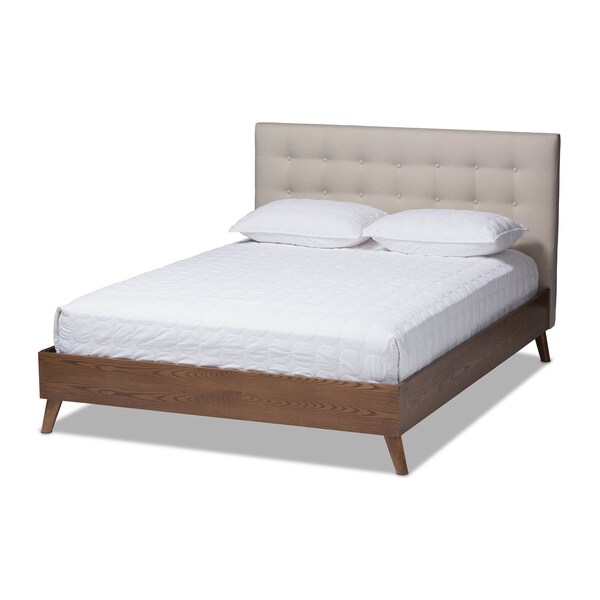 Baxton Studio Alinia Beige Upholstered Walnut Wood King Size Platform Bed - 146-8170
