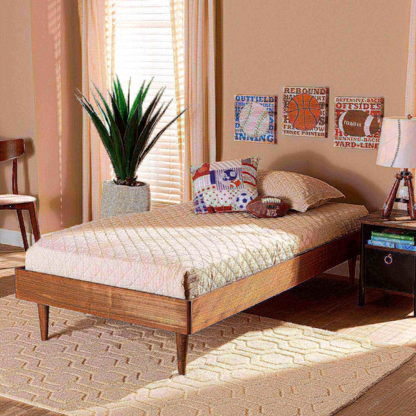 Baxton Studio Rina Mid-Century Modern Ash Walnut Finished Wood Twin Size Platform Bed Frame - 180-11158-ZORO