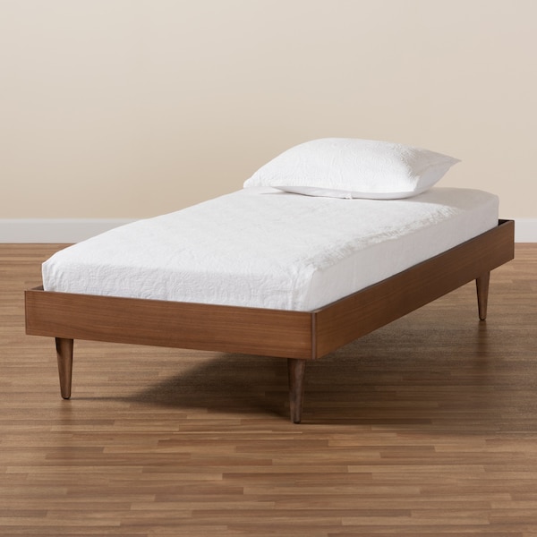 Baxton Studio Rina Mid-Century Modern Ash Walnut Finished Wood Twin Size Platform Bed Frame - 180-11158-ZORO