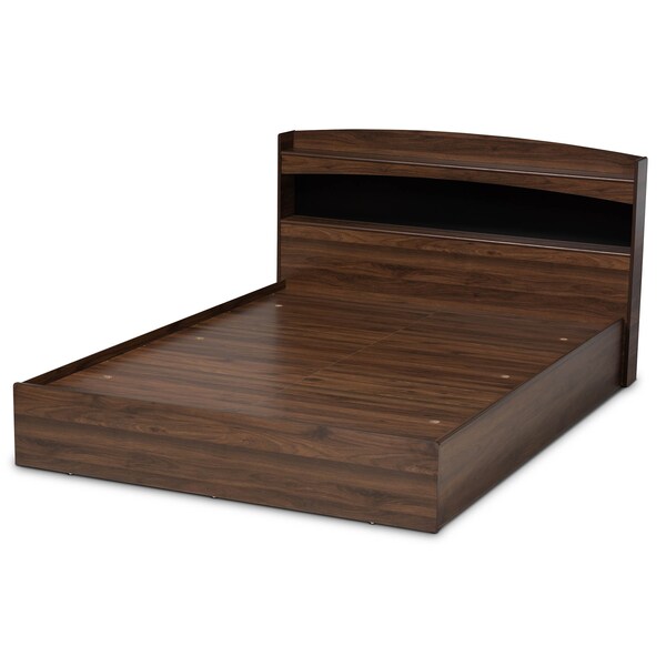Baxton Studio Christopher Walnut Finished Wood Queen Size Platform Bed with Shelves - 164-10514