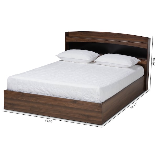 Baxton Studio Christopher Walnut Finished Wood Queen Size Platform Bed with Shelves - 164-10514