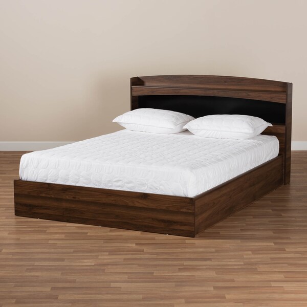 Baxton Studio Christopher Walnut Finished Wood Queen Size Platform Bed with Shelves - 164-10514