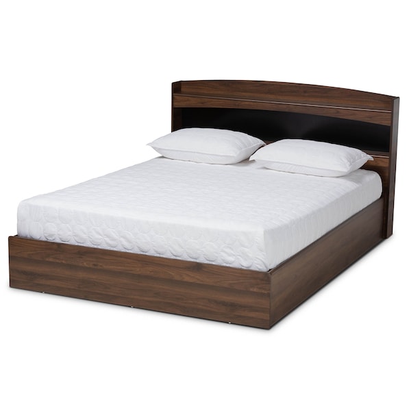 Baxton Studio Christopher Walnut Finished Wood Queen Size Platform Bed with Shelves - 164-10514