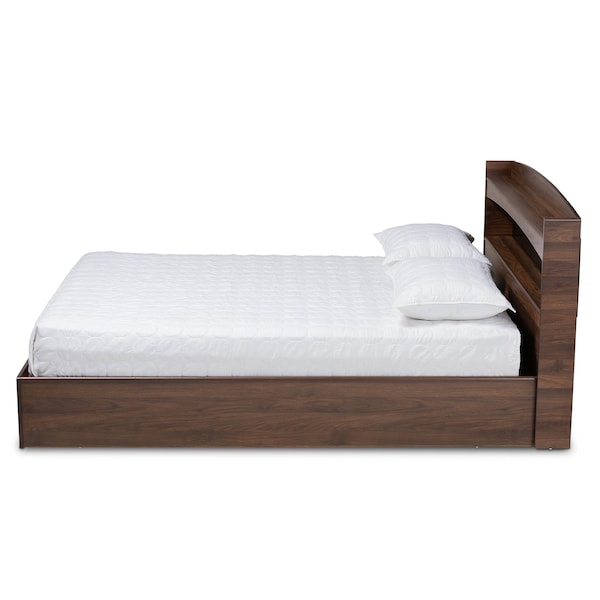 Baxton Studio Christopher Walnut Finished Wood Queen Size Platform Bed with Shelves - 164-10514