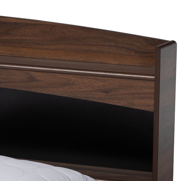 Baxton Studio Christopher Walnut Finished Wood Queen Size Platform Bed with Shelves - 164-10514