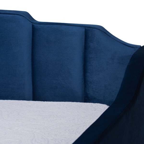 Baxton Studio Lennon Modern and Contemporary Navy Blue Velvet Fabric Twin Size Daybed with Trundle - 186-11466-ZORO