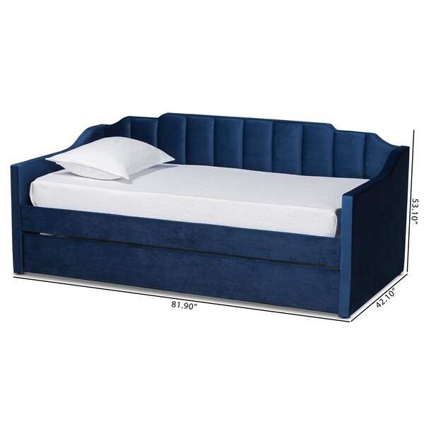 Baxton Studio Lennon Modern and Contemporary Navy Blue Velvet Fabric Twin Size Daybed with Trundle - 186-11466-ZORO