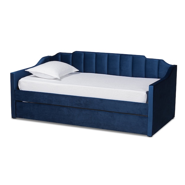 Baxton Studio Lennon Modern and Contemporary Navy Blue Velvet Fabric Twin Size Daybed with Trundle - 186-11466-ZORO