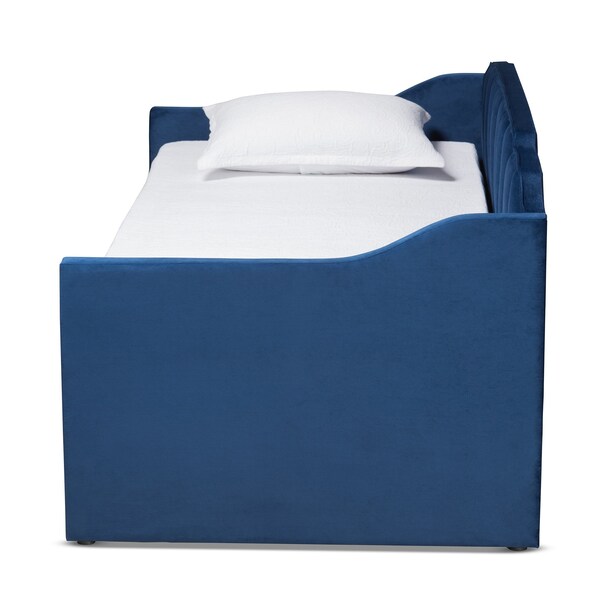 Baxton Studio Lennon Modern and Contemporary Navy Blue Velvet Fabric Twin Size Daybed with Trundle - 186-11466-ZORO