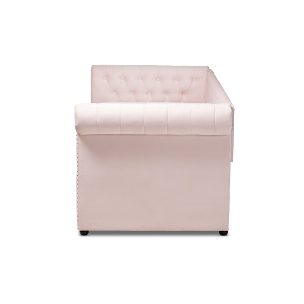 Baxton Studio Mabelle Light Pink Velvet Upholstered Daybed with Trundle - 154-9395
