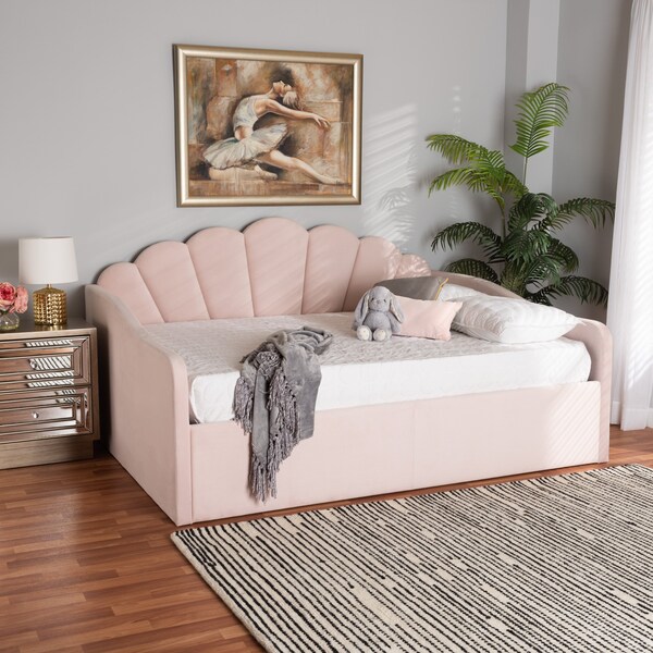 Baxton Studio Timila Modern and Contemporary Light Pink Velvet Fabric Upholstered Queen Size Daybed - 213-11552-ZORO