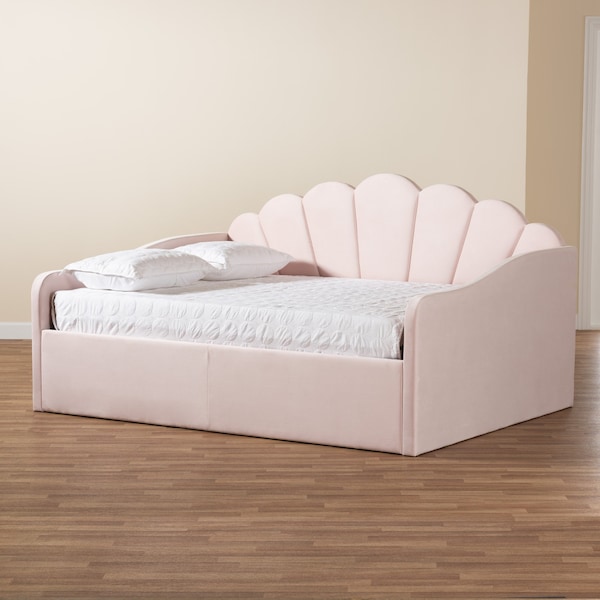 Baxton Studio Timila Modern and Contemporary Light Pink Velvet Fabric Upholstered Queen Size Daybed - 213-11552-ZORO