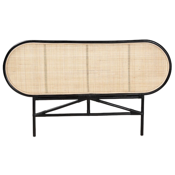 Baxton Studio Reegan Modern Bohemian Two-Tone Black and Natural Brown Rattan Queen Size Standalone Headboard - 232-13246-ZORO