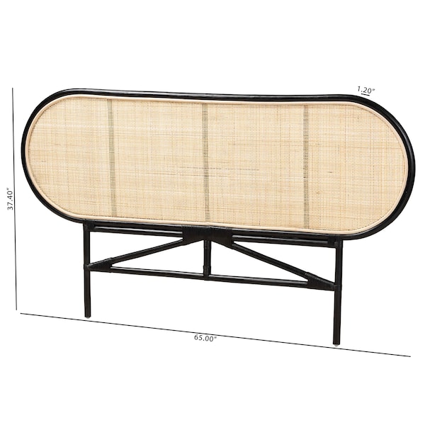 Baxton Studio Reegan Modern Bohemian Two-Tone Black and Natural Brown Rattan Queen Size Standalone Headboard - 232-13246-ZORO