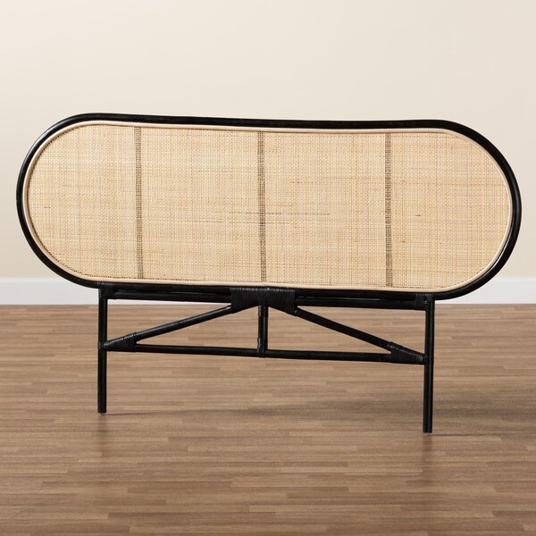 Baxton Studio Reegan Modern Bohemian Two-Tone Black and Natural Brown Rattan Queen Size Standalone Headboard - 232-13246-ZORO