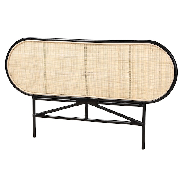 Baxton Studio Reegan Modern Bohemian Two-Tone Black and Natural Brown Rattan Queen Size Standalone Headboard - 232-13246-ZORO