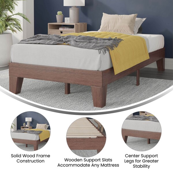 Flash Furniture Walnut Twin Size Solid Wood Platform Bed - YKC-1090-T-WAL-GG
