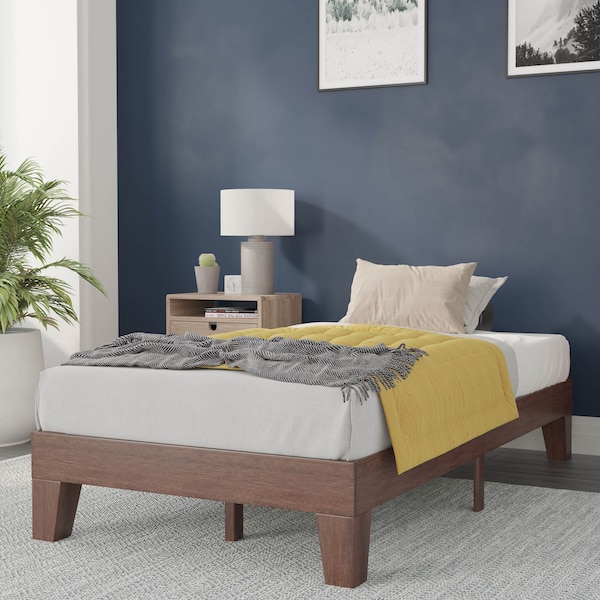 Flash Furniture Walnut Twin Size Solid Wood Platform Bed - YKC-1090-T-WAL-GG