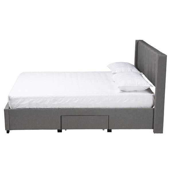 Baxton Studio Coronado MidCentury Modern Transitional Grey Fabric Full Size 3Drawer Storage Platform Bed - 224-13082-ZORO