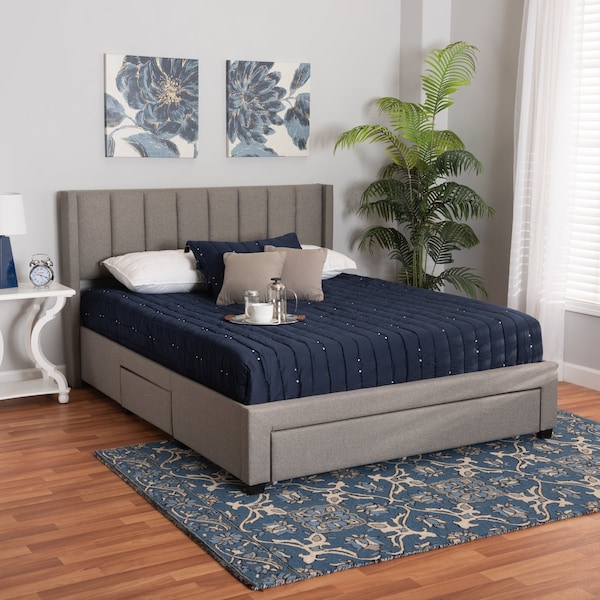 Baxton Studio Coronado MidCentury Modern Transitional Grey Fabric Full Size 3Drawer Storage Platform Bed - 224-13082-ZORO