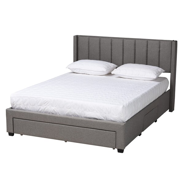 Baxton Studio Coronado MidCentury Modern Transitional Grey Fabric Full Size 3Drawer Storage Platform Bed - 224-13082-ZORO