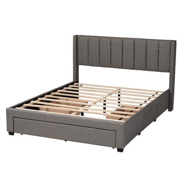 Baxton Studio Coronado MidCentury Modern Transitional Grey Fabric Full Size 3Drawer Storage Platform Bed - 224-13082-ZORO