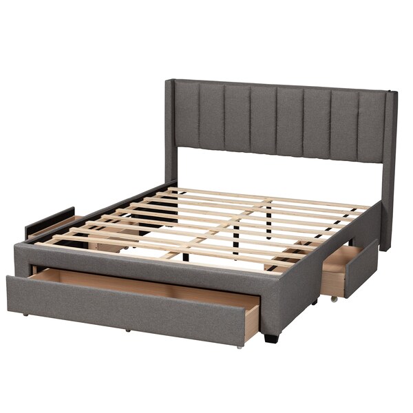 Baxton Studio Coronado MidCentury Modern Transitional Grey Fabric Full Size 3Drawer Storage Platform Bed - 224-13082-ZORO