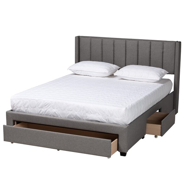 Baxton Studio Coronado MidCentury Modern Transitional Grey Fabric Full Size 3Drawer Storage Platform Bed - 224-13082-ZORO
