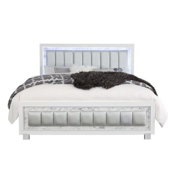 Global Furniture Usa Transitional Glam Marble, Metallic Santorini White Full Bed - 3042