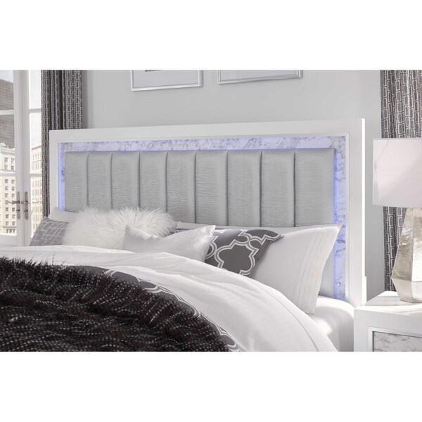 Global Furniture Usa Transitional Glam Marble, Metallic Santorini White Full Bed - 3042