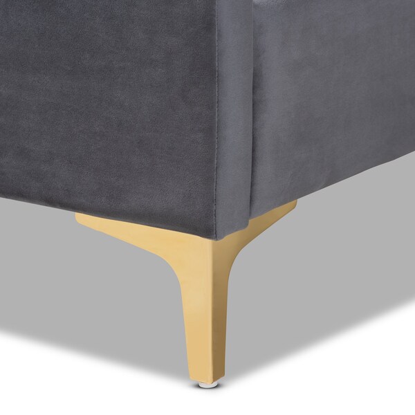 Baxton Studio Serrano Glam and Luxe Grey Velvet Upholstered and Gold Metal Queen Size Platform Bed - 214-10944-ZORO