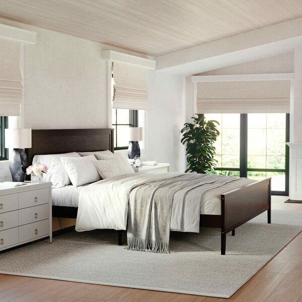 Martha Stewart Corbin King Size Solid Wood Platform Bed w/Wooden Headboard and Footboard, Dark Brown - MG-090026-K-DKBRN-MS
