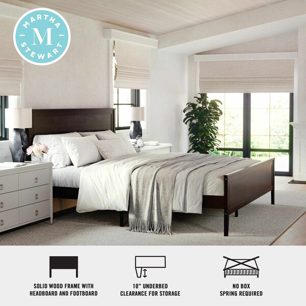 Martha Stewart Corbin King Size Solid Wood Platform Bed w/Wooden Headboard and Footboard, Dark Brown - MG-090026-K-DKBRN-MS