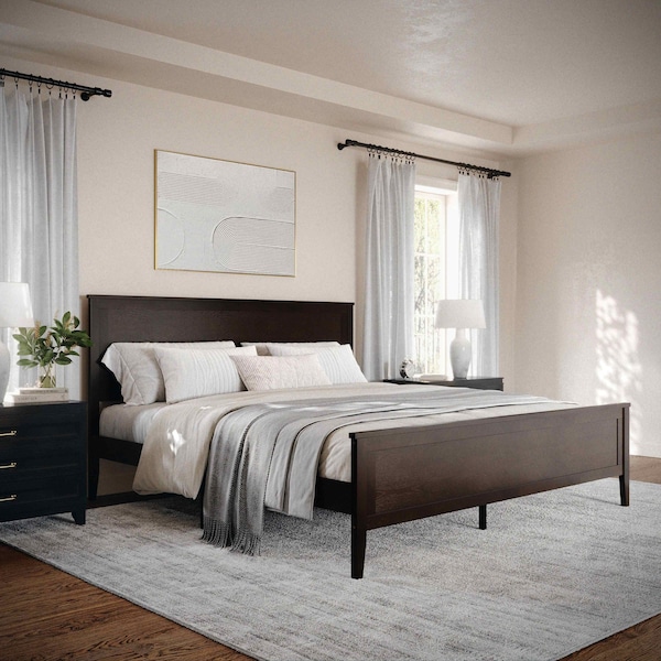Martha Stewart Corbin King Size Solid Wood Platform Bed w/Wooden Headboard and Footboard, Dark Brown - MG-090026-K-DKBRN-MS