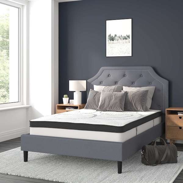 Flash Furniture Full Size Lt Gray Fabric Platform Bed w/ Mattress - SL-BM10-10-GG