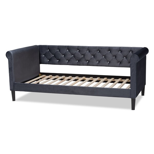 Baxton Studio Cora ModernGrey Velvet Upholstered and Dark Brown Finished Wood Full Size Daybed - 200-12554-ZORO