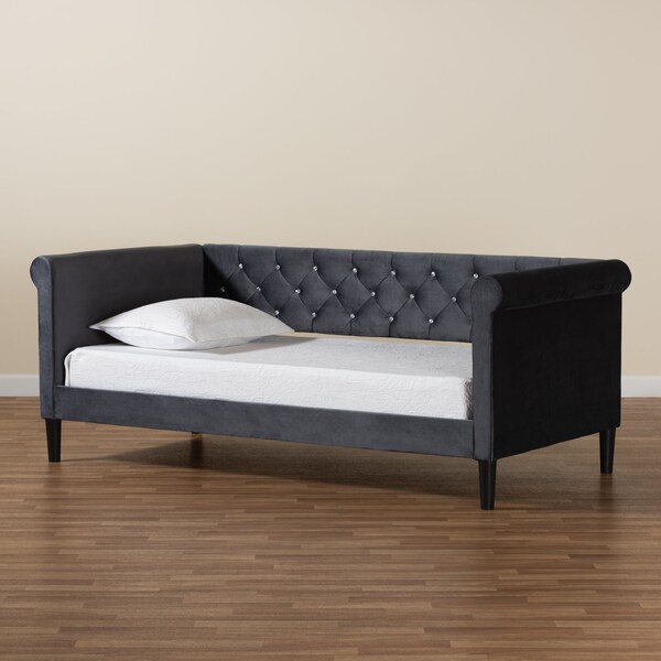 Baxton Studio Cora ModernGrey Velvet Upholstered and Dark Brown Finished Wood Full Size Daybed - 200-12554-ZORO
