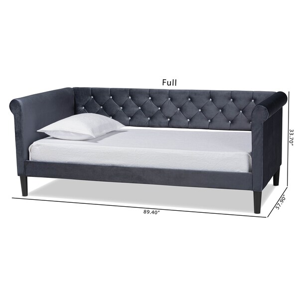 Baxton Studio Cora ModernGrey Velvet Upholstered and Dark Brown Finished Wood Full Size Daybed - 200-12554-ZORO