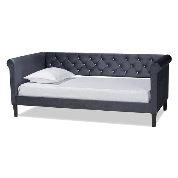 Baxton Studio Cora ModernGrey Velvet Upholstered and Dark Brown Finished Wood Full Size Daybed - 200-12554-ZORO