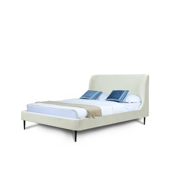 Manhattan Comfort Heather Queen Bed in Velvet Cream and Black Legs - S-BD003-QN-CR